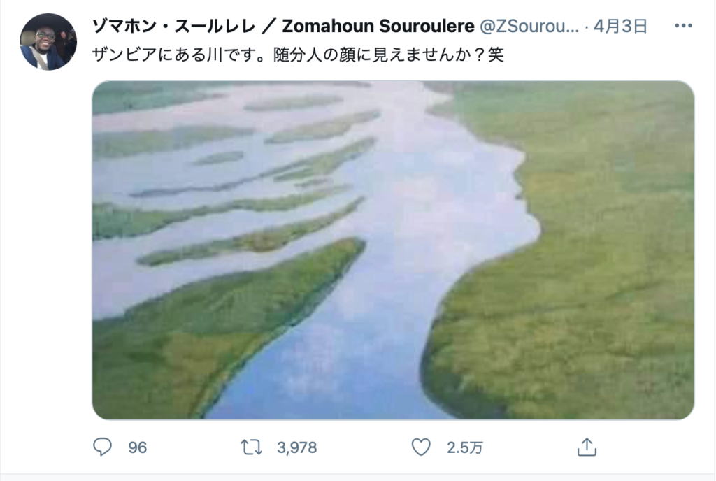 [FactCheck] ザンビアにある川が顔の形のようだと拡散。しかし、写真でなく絵だ。　