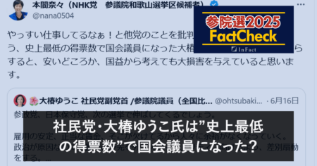 【参院選25FactCheck】社民党・大椿氏は”史上最低の得票数”で国会議員になった？