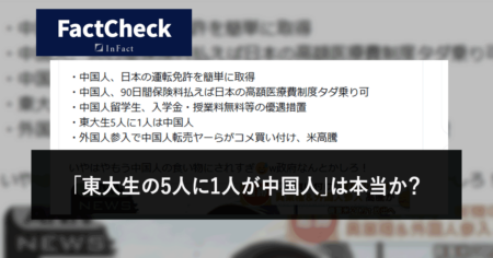 【Fact Check】「東大生の5人に1人が中国人」は本当か？