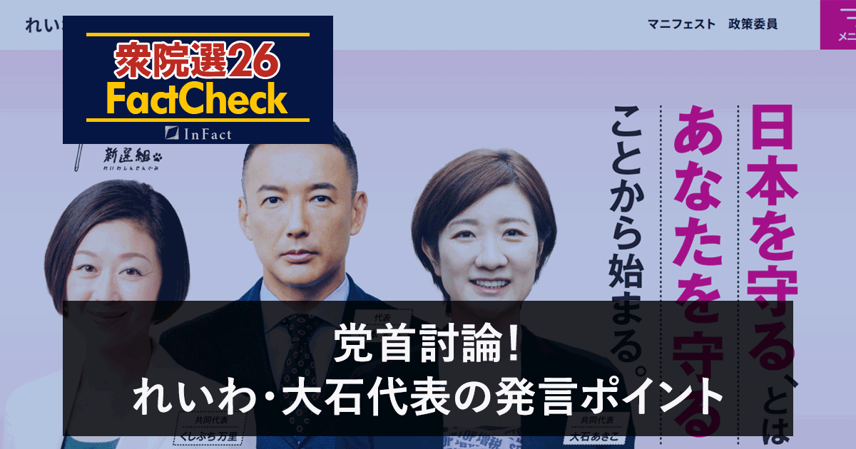 【衆院選26FactCheck】党首討論！れいわ・大石代表の発言ポイント