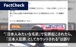 【FactCheck】”「日本人みたいな名前」で犯罪起こされたら、「日本人犯罪」としてカウントされる”は誤り